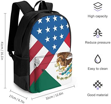 Американско Мексиканско Знаме Обичен Ранец За Лаптоп Торба За Рамо Дневен Пакет За Патување Со Џебови За Мажи Жени