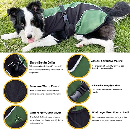 H.S.C.PET Рефлексивни кучиња мантили водоотпорни кошули, зелена прилагодлива лесна јакна за кученца, Доги Витерпорен топол елек со дупка за прицврстување