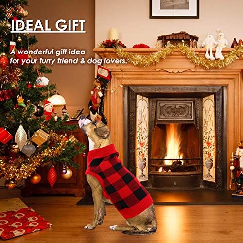 Класичен кариран џемпер за кучиња со поводник, топла истегната трикотажа за мало средно куче, мек џакард плетен пуловер со еластична висока
