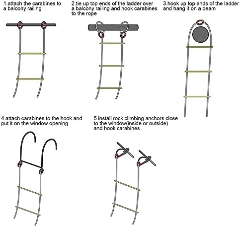 Dragonfy Escape Rope Ladder Salder Salkder Saldder Rope Salkder со куки, за брзо распоредување, капацитет за тежина до 420 килограми/15м