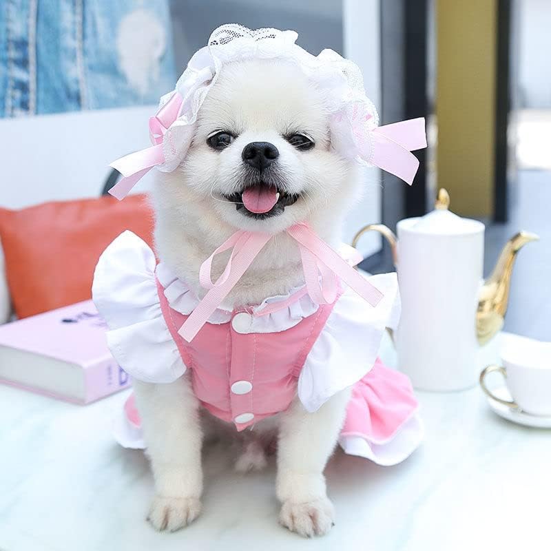 Костим за фустани за кучиња со поводник за кучиња за свадбена свадба роденденска забава за мало кучиња чивахуа розова
