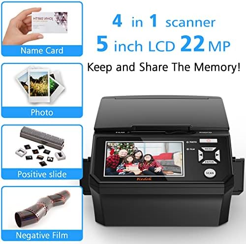 KEDOK Photo, Namecard, Slide & Nateral Scanner со голем 5 LCD екран, филм и слајд дигитализатор-конвертен 35мм, 110 филм/фотографија/namecard