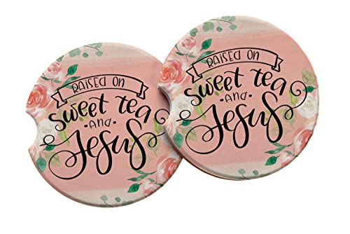 Христијански Подарок За Жени Пријатели-Израснати На Сладок Чај И Исус-Пакет Од 2 Апсорбирачки Керамички Подлоги За Автомобили