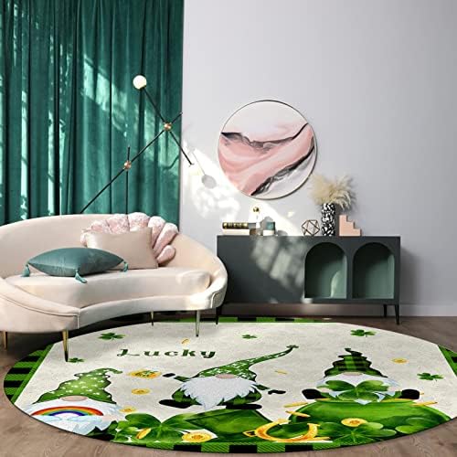 Голем килим за дневна соба за дневна соба, 6-ти килими кои не се лизгаат за детска соба, Денот на Св. Патрик Шамрокс Гном Бафало карирано зелено
