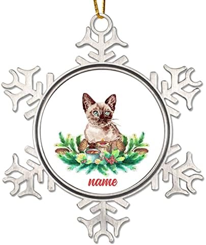 2022 Персонализирана мачка бела снегулка украси миленичиња сопственик на куќички рамка сребрена Божиќна украс Божиќно дрво украсување мачки