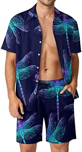 Weedkeycat Прекрасна облека за машка плажа за машка плажа 2 парчиња Хавајско копче надолу со кошула Краток ракав и шорцеви