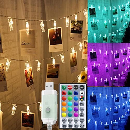 Solhice 40ft Фото клипови Стринг светла Промена на 80 LED диоди, RGB виси слики wallидни приказни светла за декор на соба за тинејџери