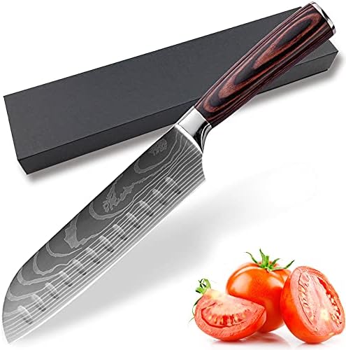 Професионален Нож Сантоку 7 Инчи, Ултра Остар Кујнски Нож Изработен Од Јапонски Супер Нерѓосувачки Челик Аус-10в, Јапонски Готвачки