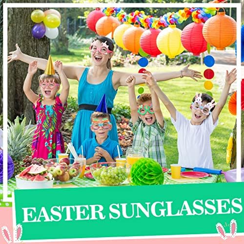 Ленвен 24 парчиња среќни велигденски очила хартија Велигденски очила рамка пилешко зајаче уши јајца за очила за очила Велигденски