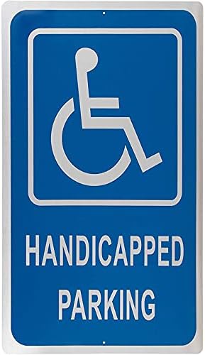 Знак за паркирање на хендикеп - Нема паркинг на резервиран простор за предупредување, алуминиум, бело на сина боја, 18 x 12 инчи