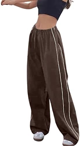 Pantsенски панталони за женски панталони со широка нога еластична половината со широка нога опуштена лабава карго падобран панталони