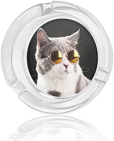 Модни очила мачки модерни тркалезни стаклени фиоки за пепел преносни декоративни цигари цигари држач за пепел за внатрешна канцеларија