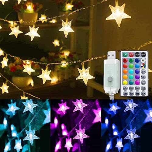 Solhice 40ft Color Color Star Star String Lights, 120 LED диоди за Божиќни светла за деца спална соба, повеќебојни светла во затворен USB