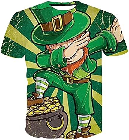 Машки маици на Денот на Свети Патрик, Soilder краток ракав Зелен графички мета, смешни гноми печатат мускули вклопуваат маичка