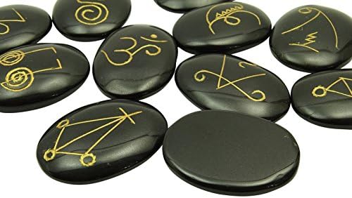 Усогласете го опсидијанскиот овален облик сет од 11 парчиња Каруна Реики лековити кристални симболи духовен дар