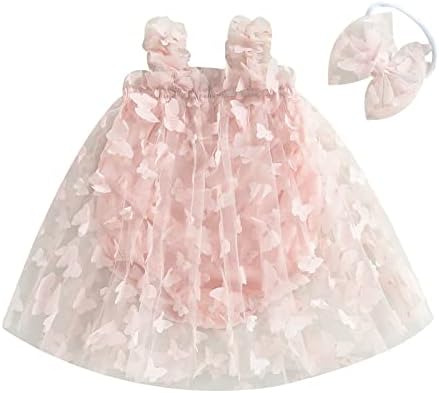 Новороденче девојче ромпер туту фустан без ракав 3Д пеперутка руфла тул фустан каросерија летен роденден