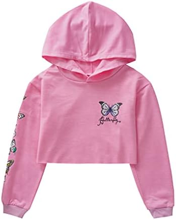 Hansber Kids Girls Hip Hop Dance Sweatshirts долги ракави пулвер пеперутки печатени култури врвови деца слатки дуксери