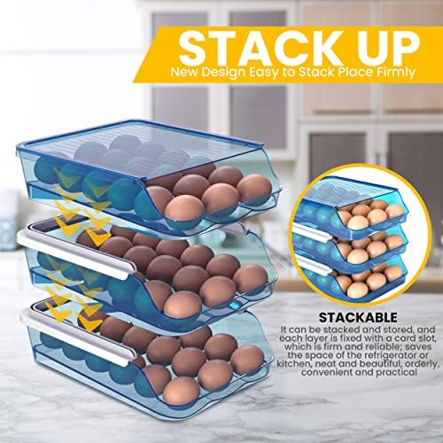 Утопија кујна тркалање јајце сад за фрижидер со капак - стабилен пластичен држач за јајца за фрижидер - фиока за сина јајца за фрижидер или