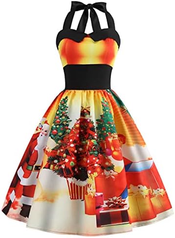 2022 Божиќни фустани за жени Снегулка печатена коктел фустан Гроздобер 1950-ти години на босар фустан А-линија за замав забава фустан