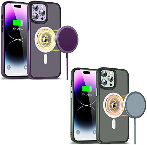ILLZI [2 Пакет] Магнетни Случаи за iPhone 14 Про Макс, Виолетова &засилувач; Зелена