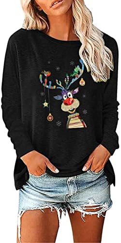 Женски Божиќни кошули паѓаат на врвови со долги ракави, смешни симпатични графички мета лабава лесна лесна мека екипаж џемпер