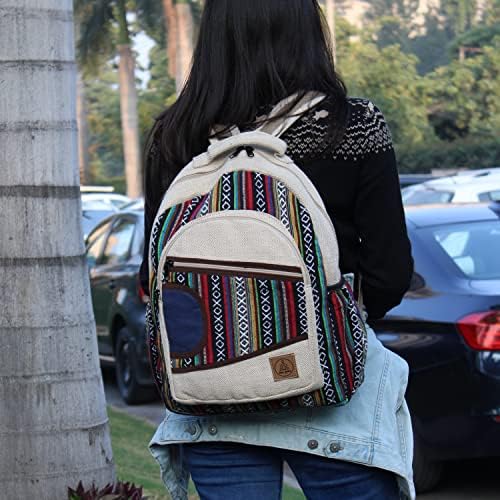 Оџас Јатра Хималајски коноп ранец Голем - Boho/Hippie Multi џебен лаптоп ранец за мажи и жени - Рачно изработена торба за тетратка