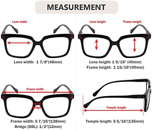 Очила за читање на плоштади со 5 пакувања за жени читатели на големи рамки