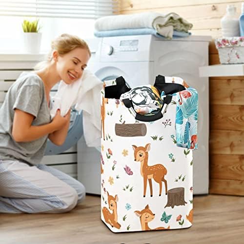 Кигаи елен цвет корпа за перење, склопувачка голема облека, ја спречува корпа за складирање на расадник со рачка за спална соба, бања,