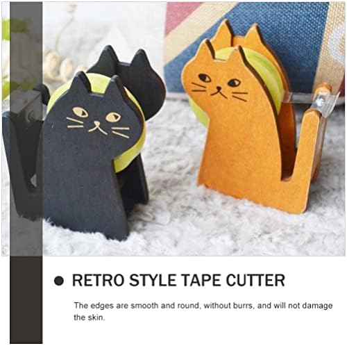 Zerodeko 1pc симпатична диспензерот за мачки ленти, диспензерот за ленти, ретро дрвена лента за секач за домашна канцеларија, додаток за работна