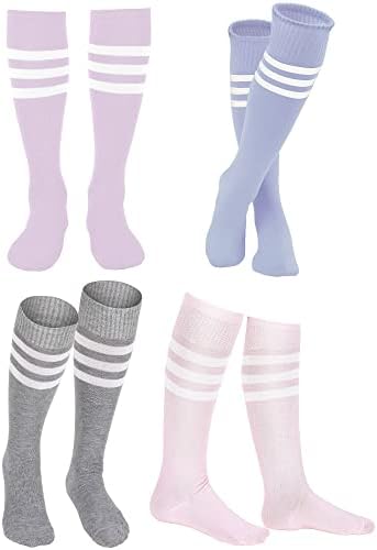 Satinior 4 пар шарени шарени чорапи со колена високи чорапи на колена високи чорапи за жени девојки