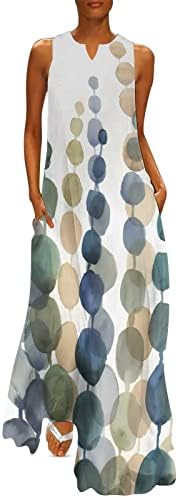 2023 макси фустани за жени лето секси секси цветно печатено фустан од бохо лабава долга подот со должина на резервоарот фустан без ракави