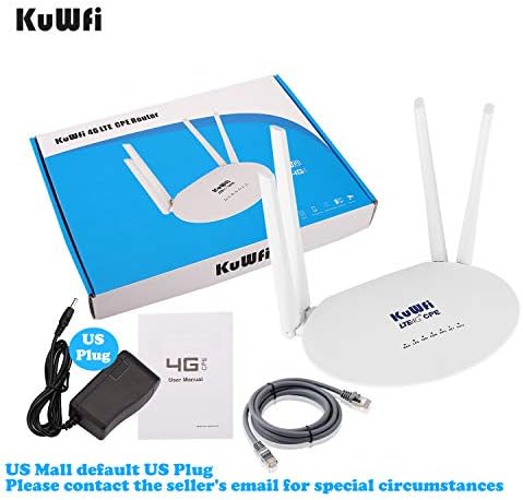 Рутер KUWFI 4G LTE, CAT6 300MBPS 4G рутер со SIM SLOT 4PCS кои не се детабилни антени мобилни WiFi Hotspot 2 LAN порт до 32 корисници кои