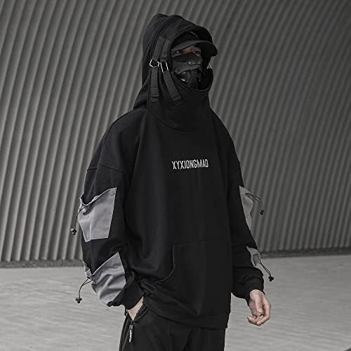 Улична облека Xyxiongmao Techwear Hoodie Cyberpunk Тактички мажи црн урбан хип хоп јапонски џемпер