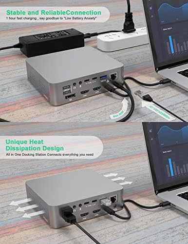 УСБ Ц докинг станица Трип монитор, 18 во 1 USB C пристаниште со двојно 4K HDMI, DP, Gigabit Ethernet, USB 3.0x3, USB 2.0x2, USB CX3,