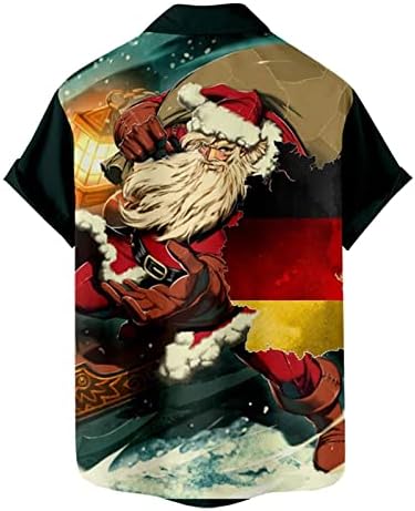 Божиќни кошули за мажи, смешни 3Д Божиќ Дедо Мраз печати врвови со кратки ракави со кратки ракави надолу домашна забава обична кошула