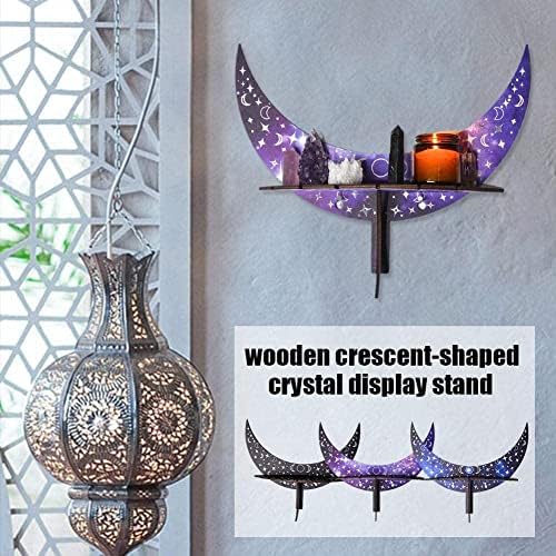 Jkapagzy дрвена полумесечина кристална полица за приказ, лебдечка wallидна полица во форма на Рамазан Месечина, полица за накит Кристален