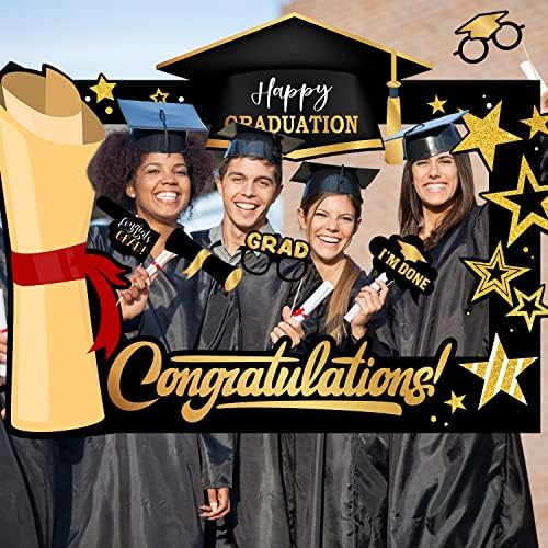 Дипломирање Фото штанд реквизити црни и златни дипломирани забави Декорации 2023 година Голема дипломирање Фото рамка Реквизити Класа