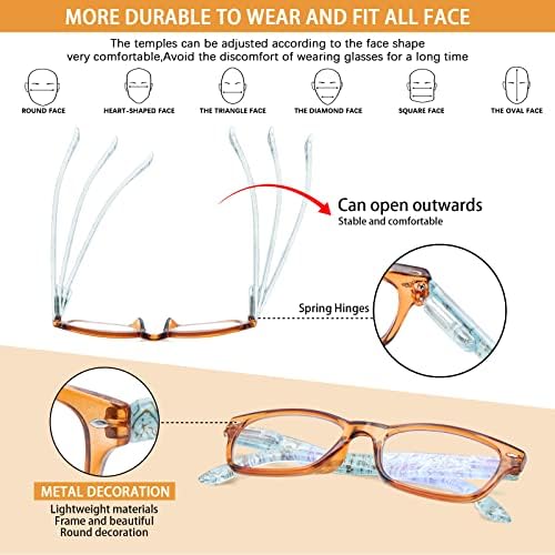 Сигван очила за читање 5 пакувања сини светло блокирање на очила Квалитет на пролетна шарка шарени компјутерски читатели за жени мажи средни