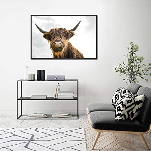 Сечари - животинско платно wallидна уметност блискост висорамнински говеда со долги рогови, печатење на платно сликарство за украси
