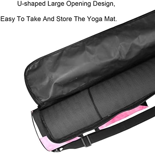 Розово срце на црни бели ленти јога мат торби со целосна зип торба за носење за жени мажи, вежбајте носач на јога мат со прилагодлива лента