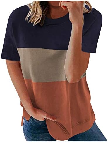 Женски графички маички летни слатки врвови кратки ракави екипаж лабава обична маица во боја блок фустани кошули удобни маички