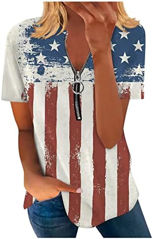 Кошули за жени кратки ракави Ден на независност Графички екипаж-врат патент Врвна фустана проточна кошула со блуза Обична маичка