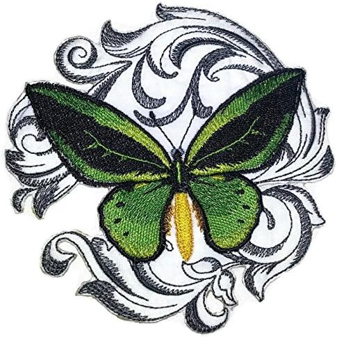Надвор од обичај и уникатни неверојатни шарени пеперутки [вообичаено зелено птичји птици со барок] везено железо на/шива лепенка [5 x5]