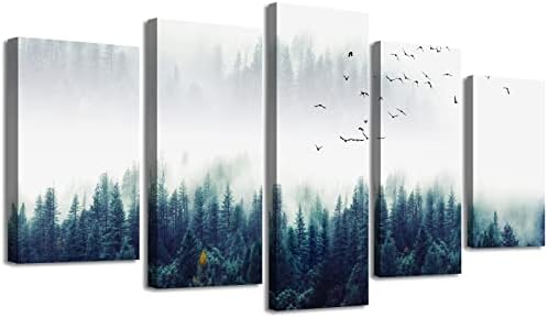 Шума платно wallидна уметност за дневна соба модерни wallидни украси за спална соба магли шума природни дрвја слики платно печати 5 панел пејзаж