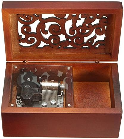 Антички врежана дрвена музичка кутија со ветерници, пуштете ја музичка кутија, со движење со сребро, октагонал