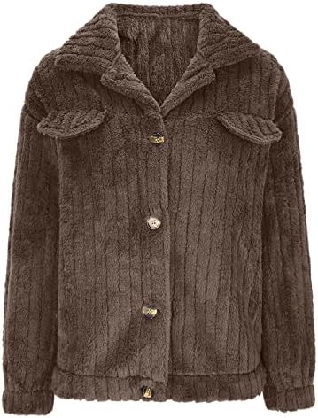 Ruziyoog женска обична јакна Lapel Lapel Долг ракав копче надолу по Шерпа Фази руно палта зимска лабава вклопена надворешна