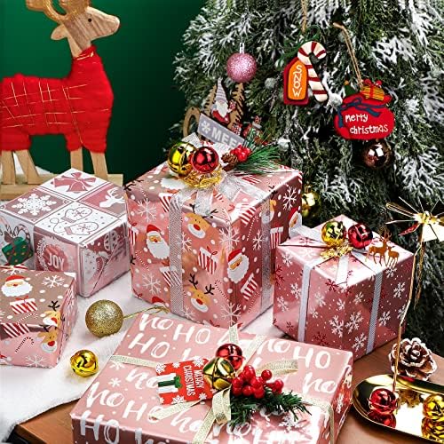ЗАВИТКАНА Божиќна Хартија За Завиткување Ролна-Розово Злато Дедо Мраз, Снегулки И Празнична Колекција На Ирваси Со Сјај Од Метална Фолија-4