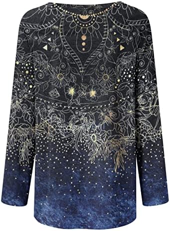 LMSXCT женски Божиќни туники врвови за носење со хеланки сјајни новогодишни печати лабава кошула со долга ракав екипаж блуза