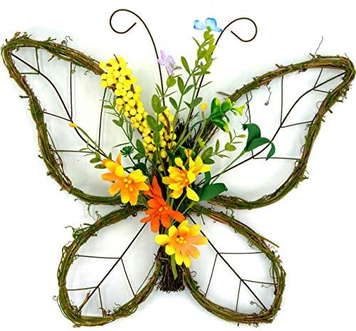 Идиличен венец во форма на пеперутка со пастелни бобинки и цветни пролетни вештачки венци за декор на влезната врата