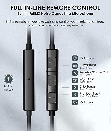 Слушални слушалки жични со микрофон, метални уши во ушите со контрола на јачината на звукот, слушалки за слушалки со висок бас стерео